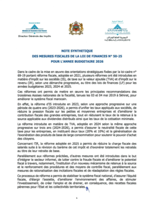 Note synthétique de la loi de finances Maroc 2026